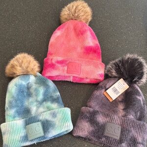 CC Exclusives WinterBeanie Hats with soft pom pom  - Pink, Blue, Gray
